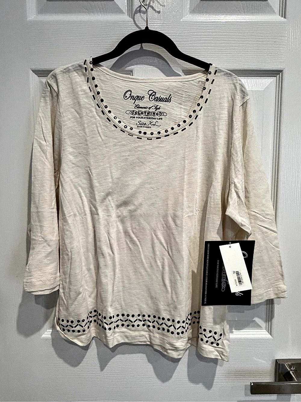 Onque Casuals Embellished Long Sleeve Tunic in Cream Size XL NWT